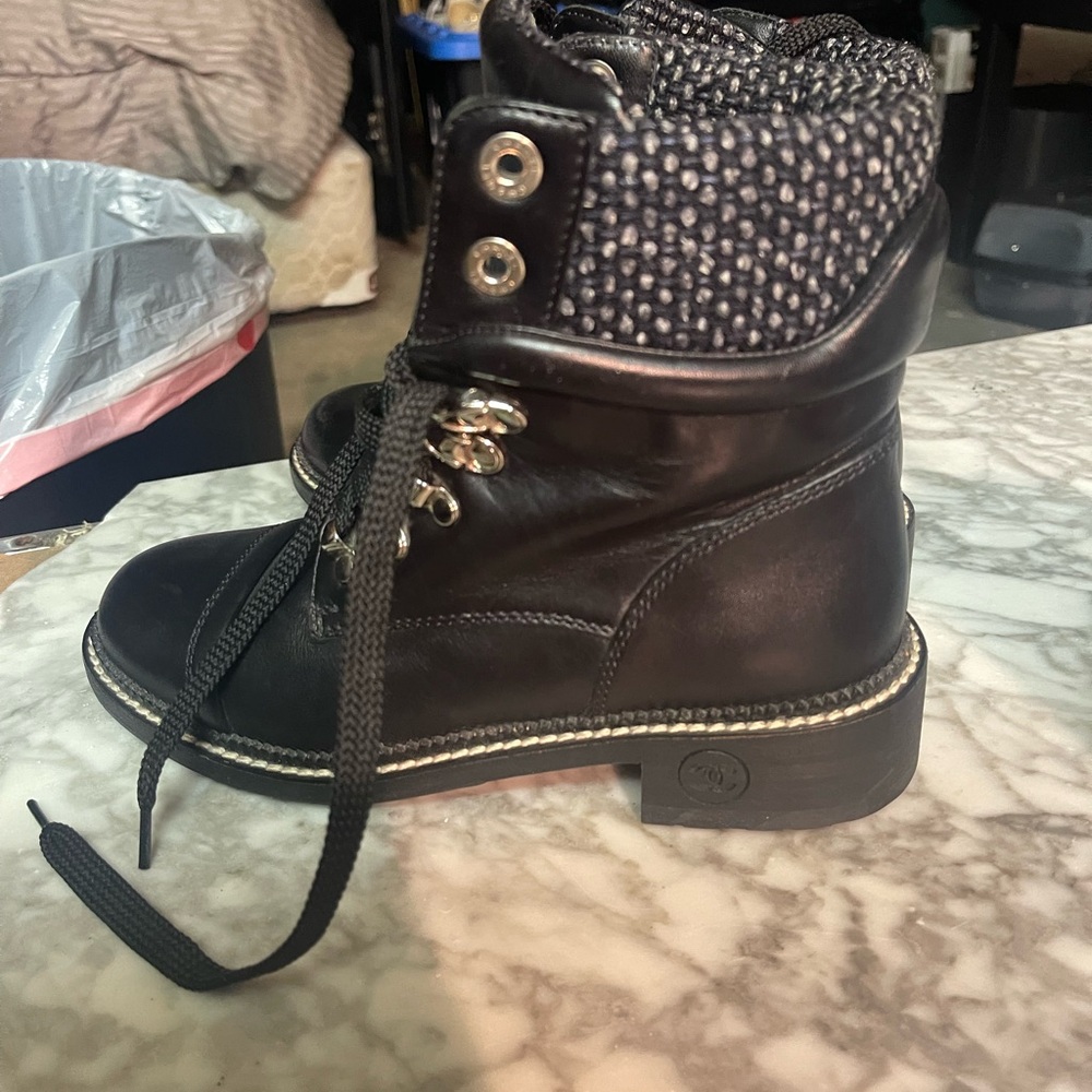 CHANEL Calfskin Wool Combat Boots - Picture 9 of 11